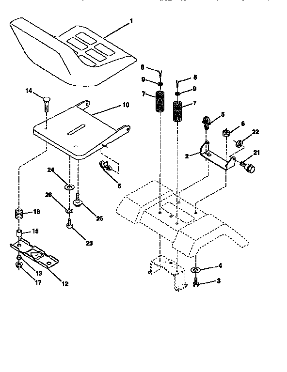 Seat Assembly Diagram and Parts List for 25995  Craftsman Lawn Tractor