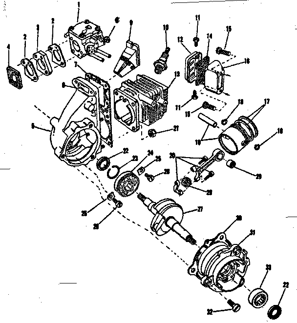 Engine Diagram and Parts List for 917351270  Craftsman Chainsaw