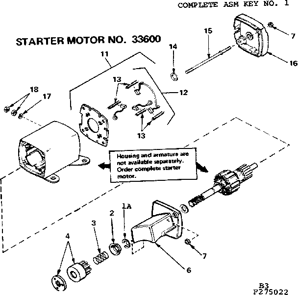 Starter Motor Diagram and Parts List for 143275022  Craftsman Engine