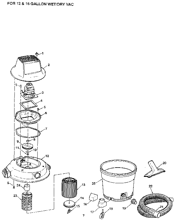 Unit Diagram and Parts List for 113177961  Craftsman Utility Vacuum
