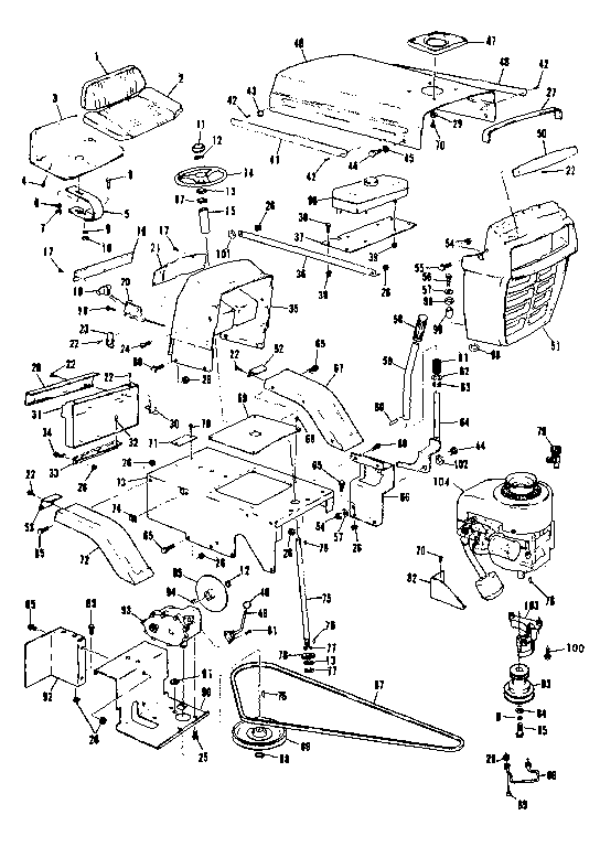 Grill, Seat, And Engine Mount Assemblies Diagram and Parts List for 13196600  Craftsman Engine