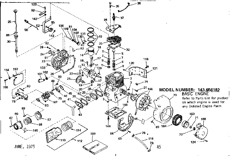 Replacement Parts Diagram and Parts List for 143656182  Craftsman Engine