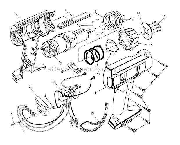 Housing Assembly Diagram and Parts List for 973110770  Craftsman Cordless Drill