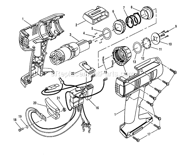 Housing Assembly Diagram and Parts List for 973111220  Craftsman Cordless Drill