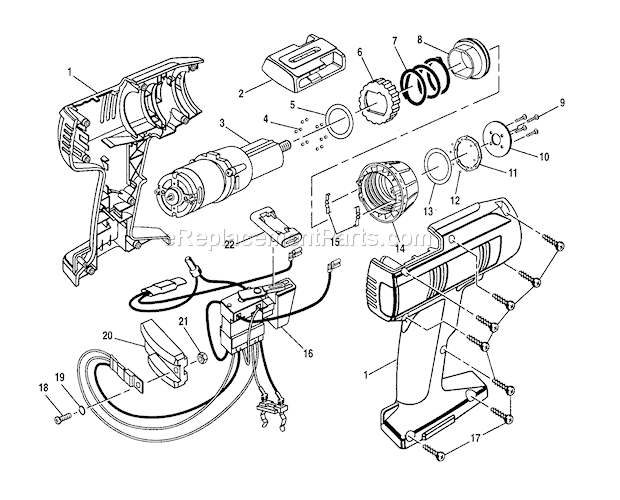 Housing Assembly Diagram and Parts List for 973111290  Craftsman Cordless Drill