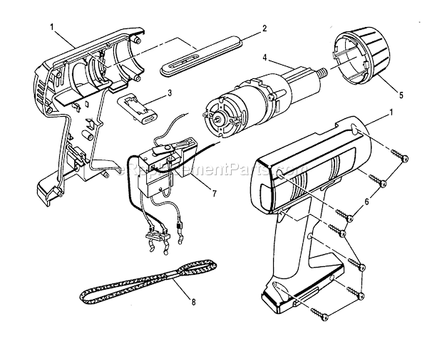 Housing Assembly Diagram and Parts List for 973111330  Craftsman Cordless Drill