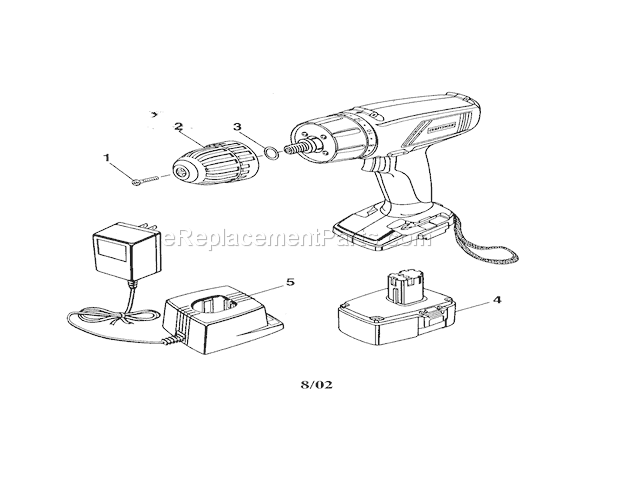 Chuck/Battery/Charger Diagram and Parts List for 973111350  Craftsman Cordless Drill