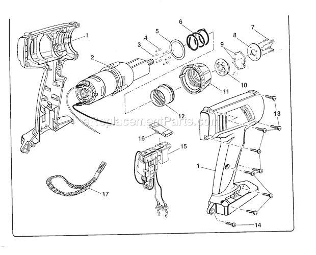 Housing/Motor/Switch Asse... Diagram and Parts List for 973111350  Craftsman Cordless Drill