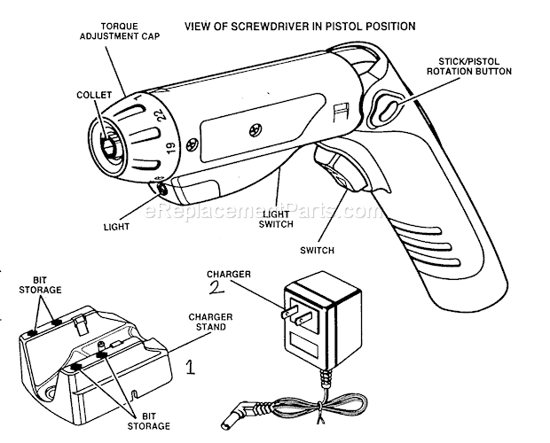 Screwdriver Diagram and Parts List for 973111370  Craftsman Cordless Drill