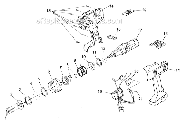 Housing Diagram and Parts List for 973111400  Craftsman Cordless Drill