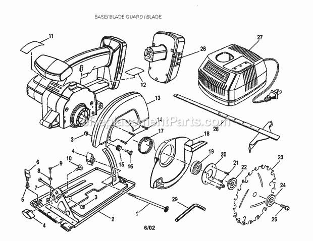 Base/Blade Guard/Blade Diagram and Parts List for 973112930  Craftsman Circular Saw