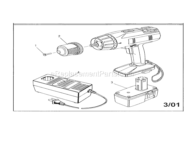 3/8" 18 Volts Cordless Dr... Diagram and Parts List for 973113051  Craftsman Cordless Drill