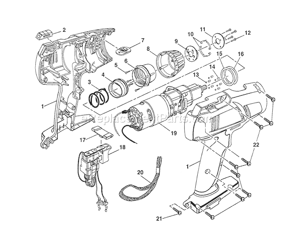 Housing/Motor Diagram and Parts List for 973113070  Craftsman Cordless Drill