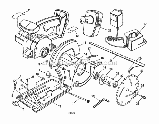 14.4 Volts Cordless Trim Saw Diagram and Parts List for 973113080  Craftsman Circular Saw