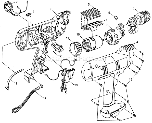 Housing Assy Diagram and Parts List for 973113290  Craftsman Cordless Drill