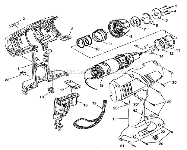 Housing Diagram and Parts List for 973113450  Craftsman Cordless Drill