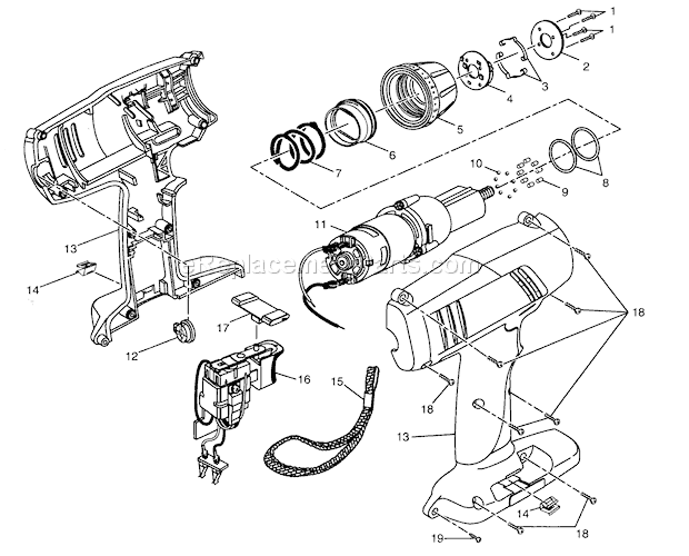 Housing Assy Diagram and Parts List for 973114150  Craftsman Cordless Drill