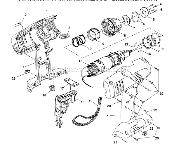 Motor Assy Diagram and Parts List for 973114170  Craftsman Cordless Drill