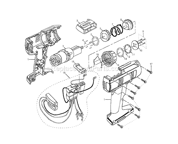 Housing And Motor Diagram and Parts List for 973114240  Craftsman Cordless Drill