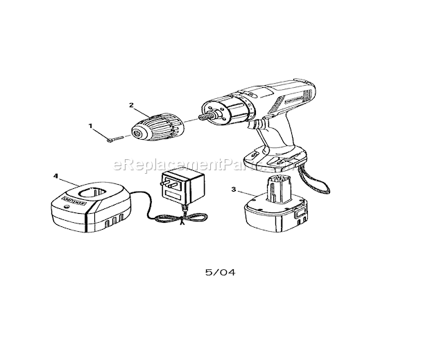 Chuck/Battery Pack/Charge... Diagram and Parts List for 973225360  Craftsman Cordless Drill
