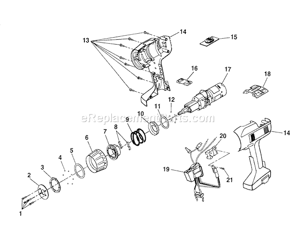 Housing/Motor Diagram and Parts List for 973271350  Craftsman Cordless Drill