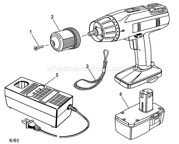 Battery/Charger Diagram and Parts List for 973271351  Craftsman Cordless Drill