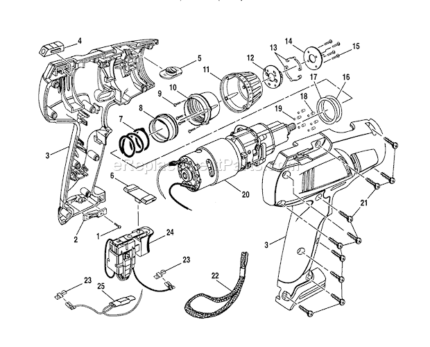 Housing/Motor Diagram and Parts List for 973271600  Craftsman Cordless Drill