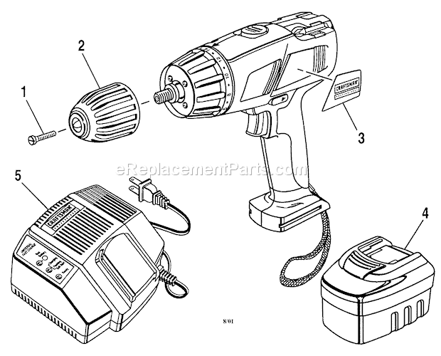 Housing Diagram and Parts List for 973271601  Craftsman Cordless Drill