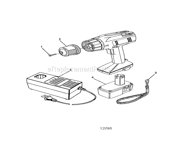 3/8 Inch Cordless Drill-D... Diagram and Parts List for 973274870  Craftsman Cordless Drill