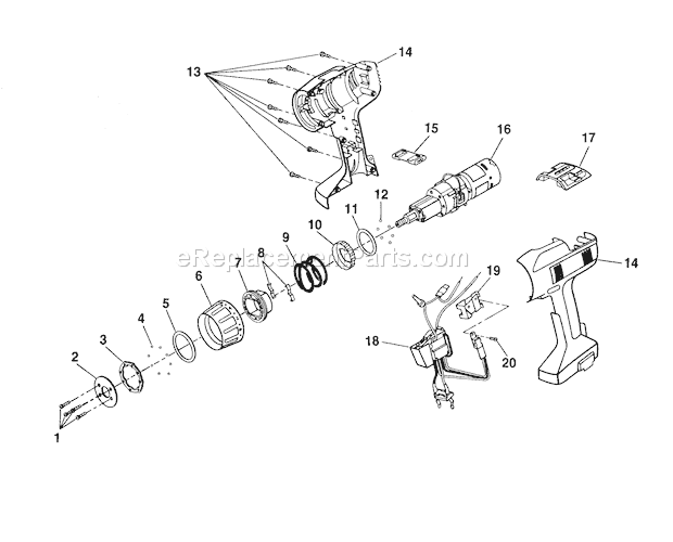 Replacement Parts Diagram and Parts List for 973274870  Craftsman Cordless Drill