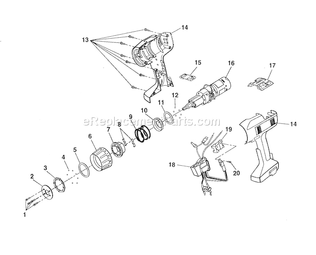 Replacement Parts Diagram and Parts List for 973274930  Craftsman Cordless Drill