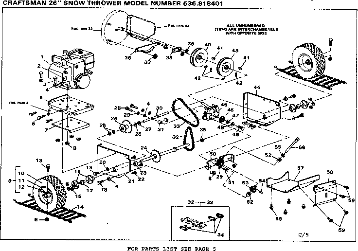 Wheel Assembly Diagram and Parts List for 536918401  Craftsman Snow Blower