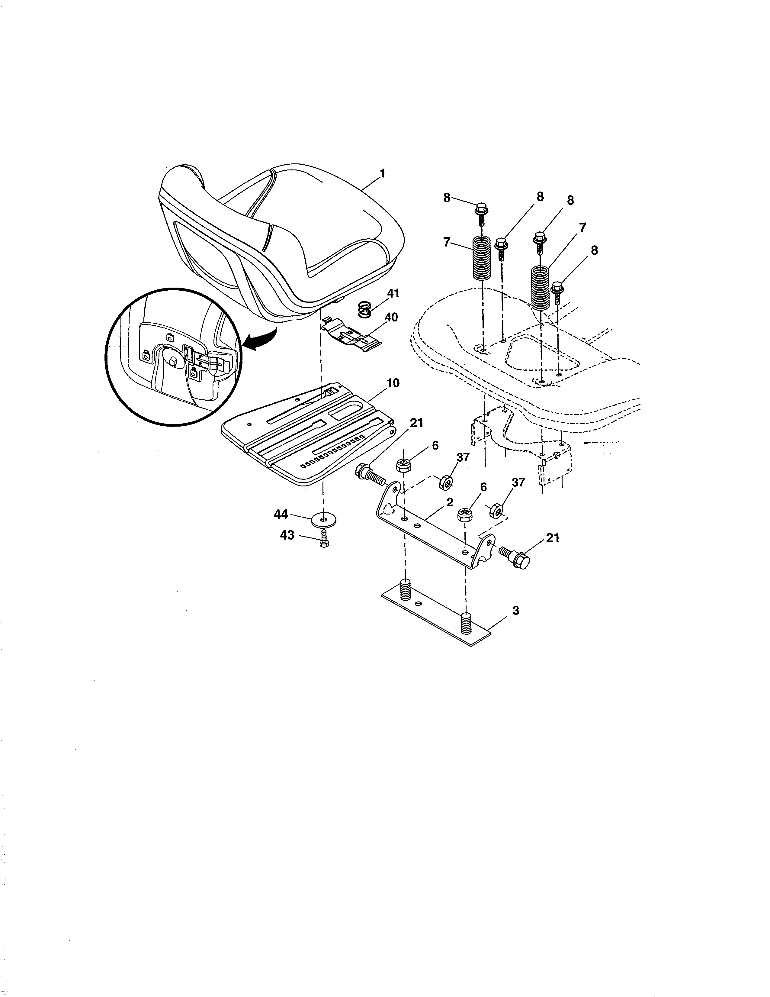Seat Diagram and Parts List for 917250811  Craftsman Lawn Tractor