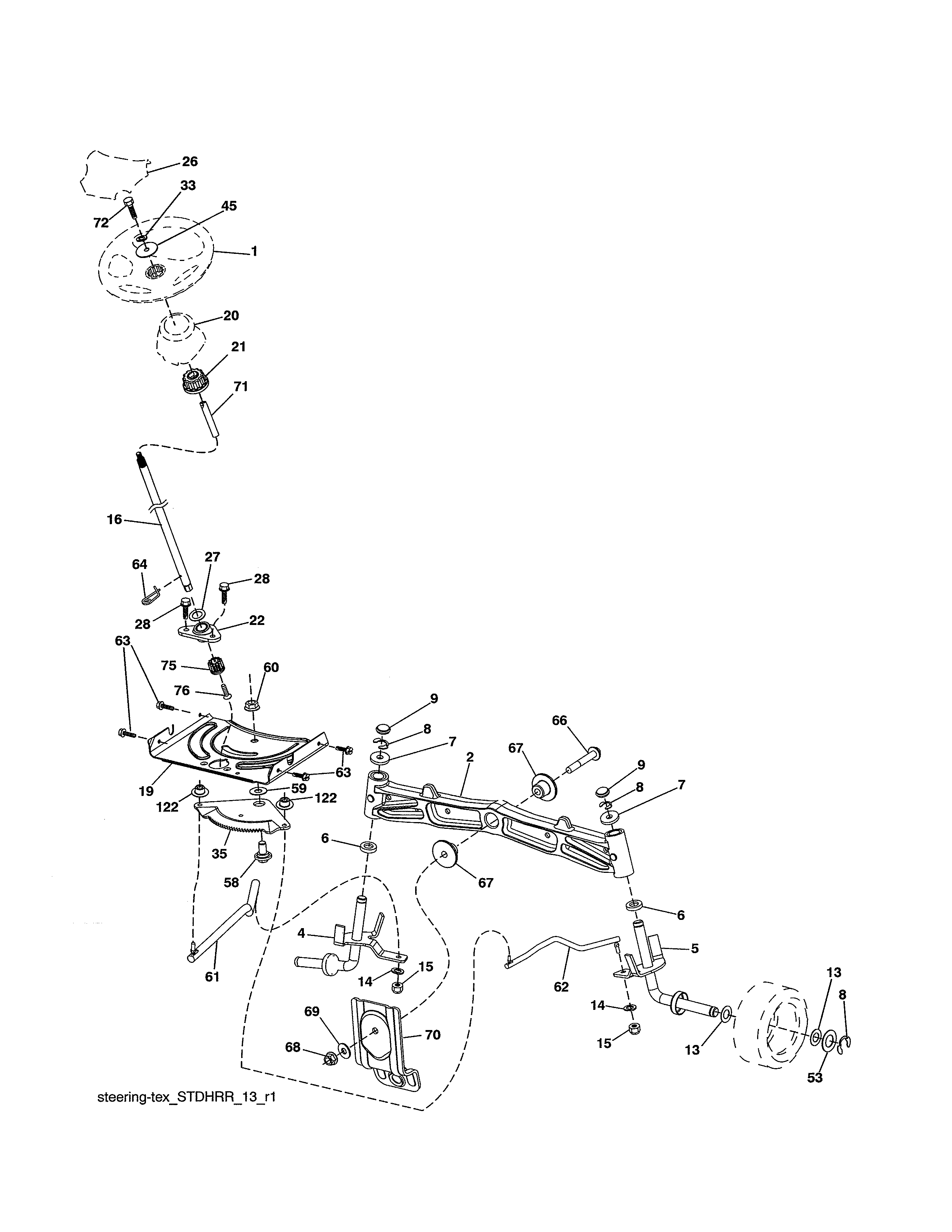Steering Assembly Diagram and Parts List for 917989930  Craftsman Lawn Tractor