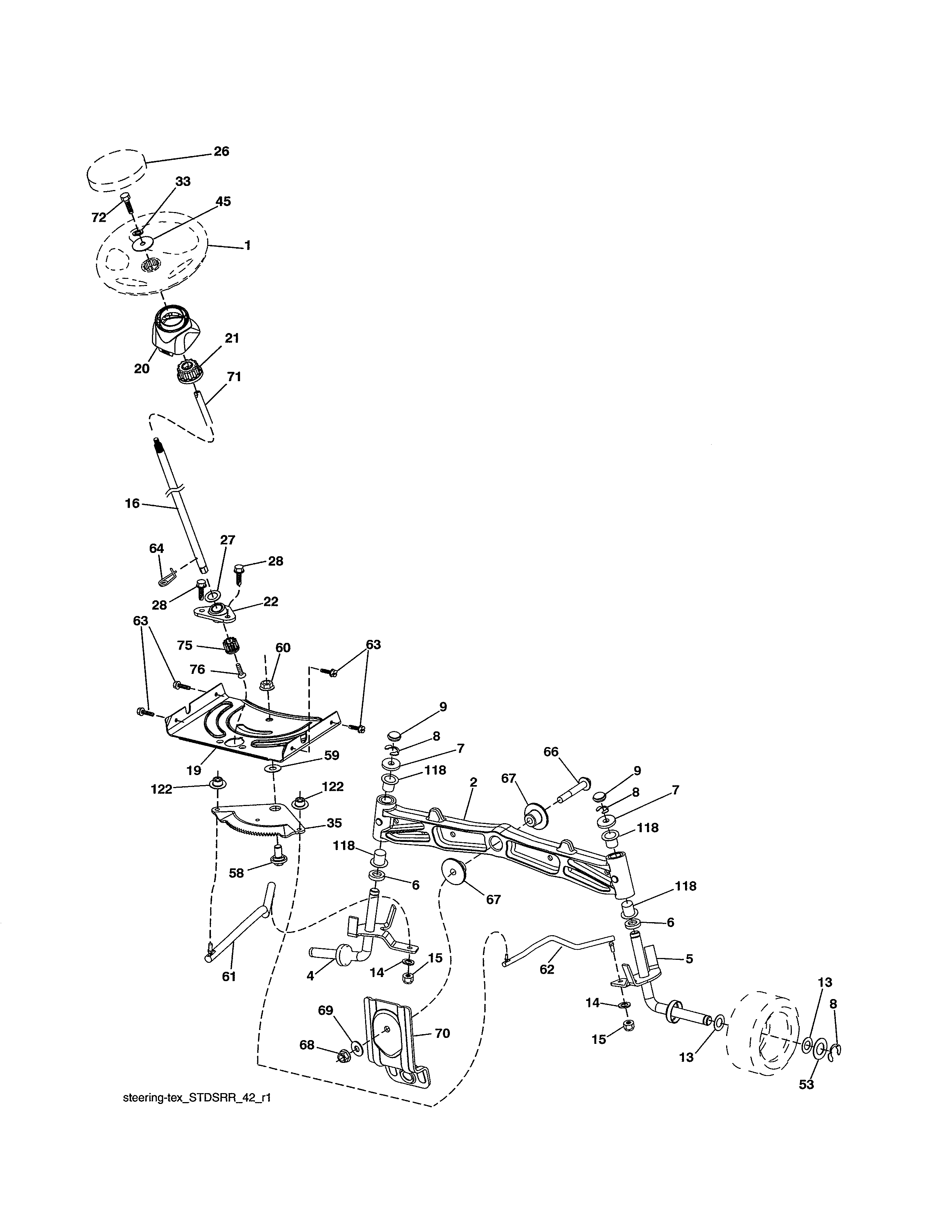 Steering Assembly Diagram and Parts List for 917991090  Craftsman Lawn Tractor
