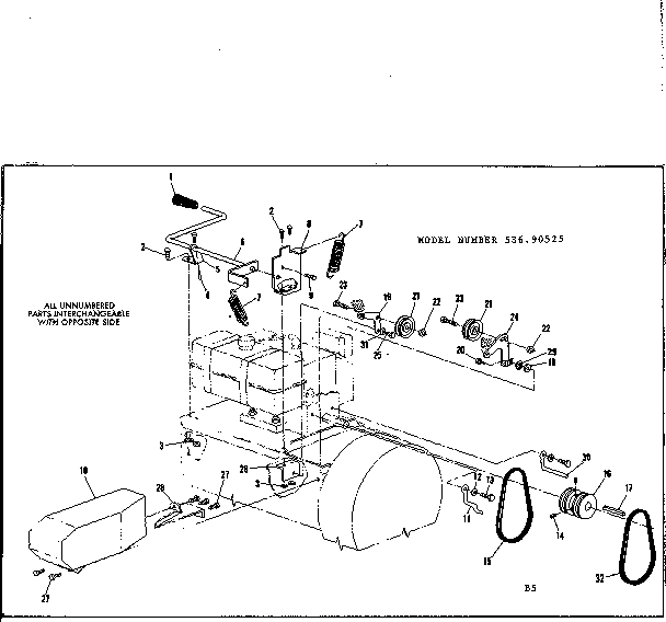 Throwout Handel Diagram and Parts List for 53690525  Craftsman Snow Blower