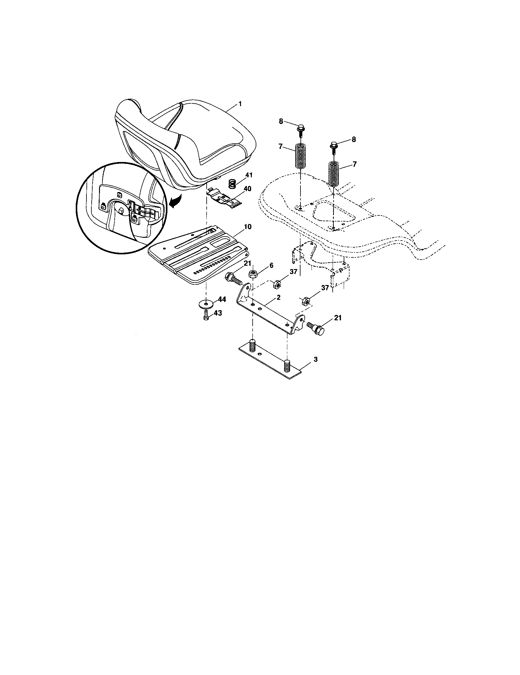 Seat Assembly Diagram and Parts List for 917287280  Craftsman Lawn Tractor