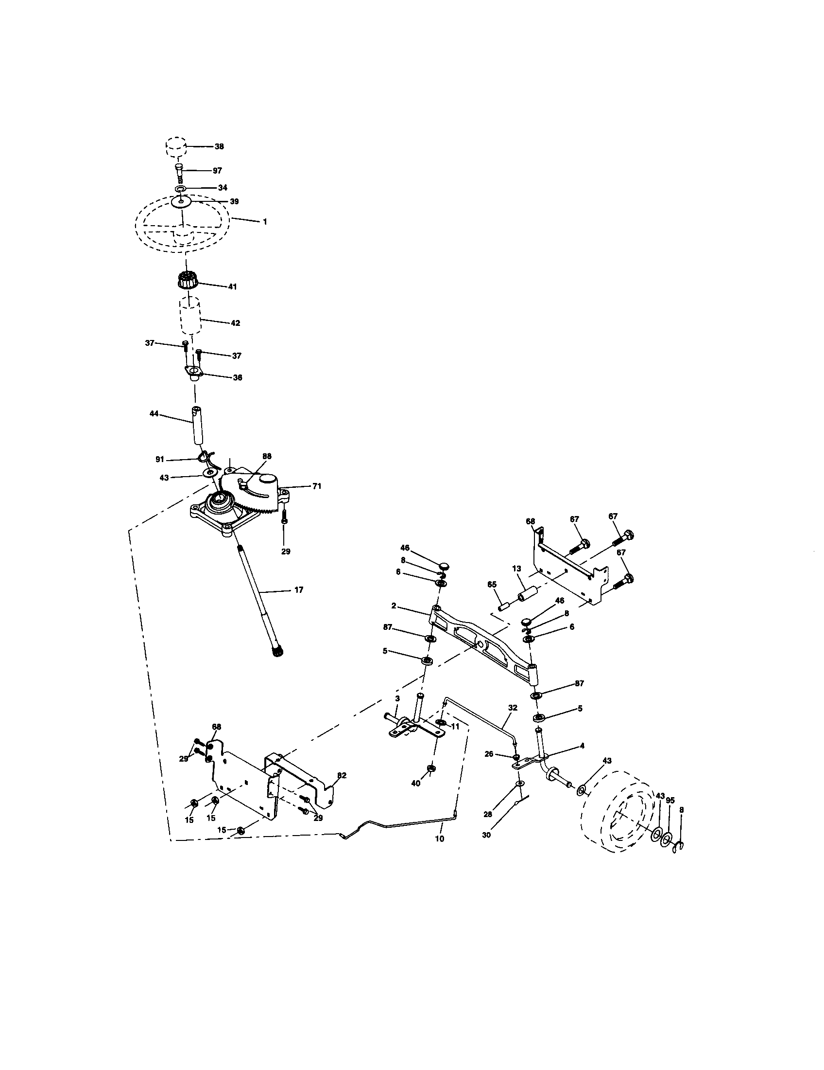 Steering Assembly Diagram and Parts List for 917274762  Craftsman Lawn Tractor