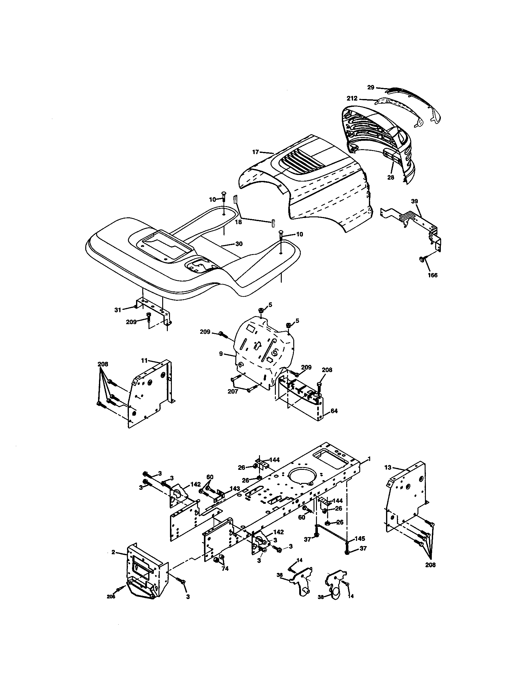 Chassis And Enclosures Diagram and Parts List for 917272681  Craftsman Lawn Tractor