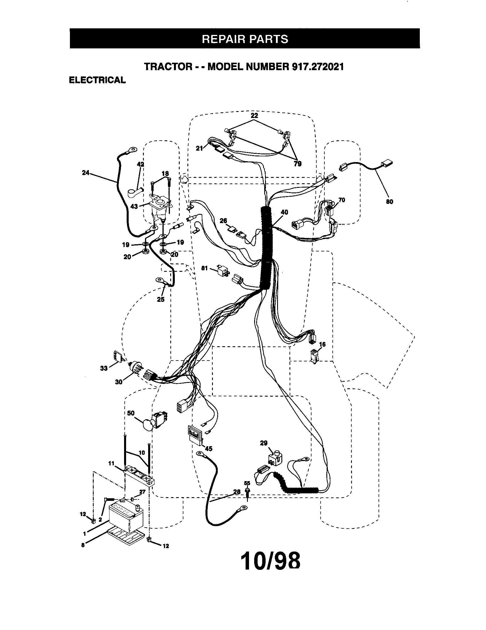 Electrical Diagram and Parts List for 917272021  Craftsman Lawn Tractor