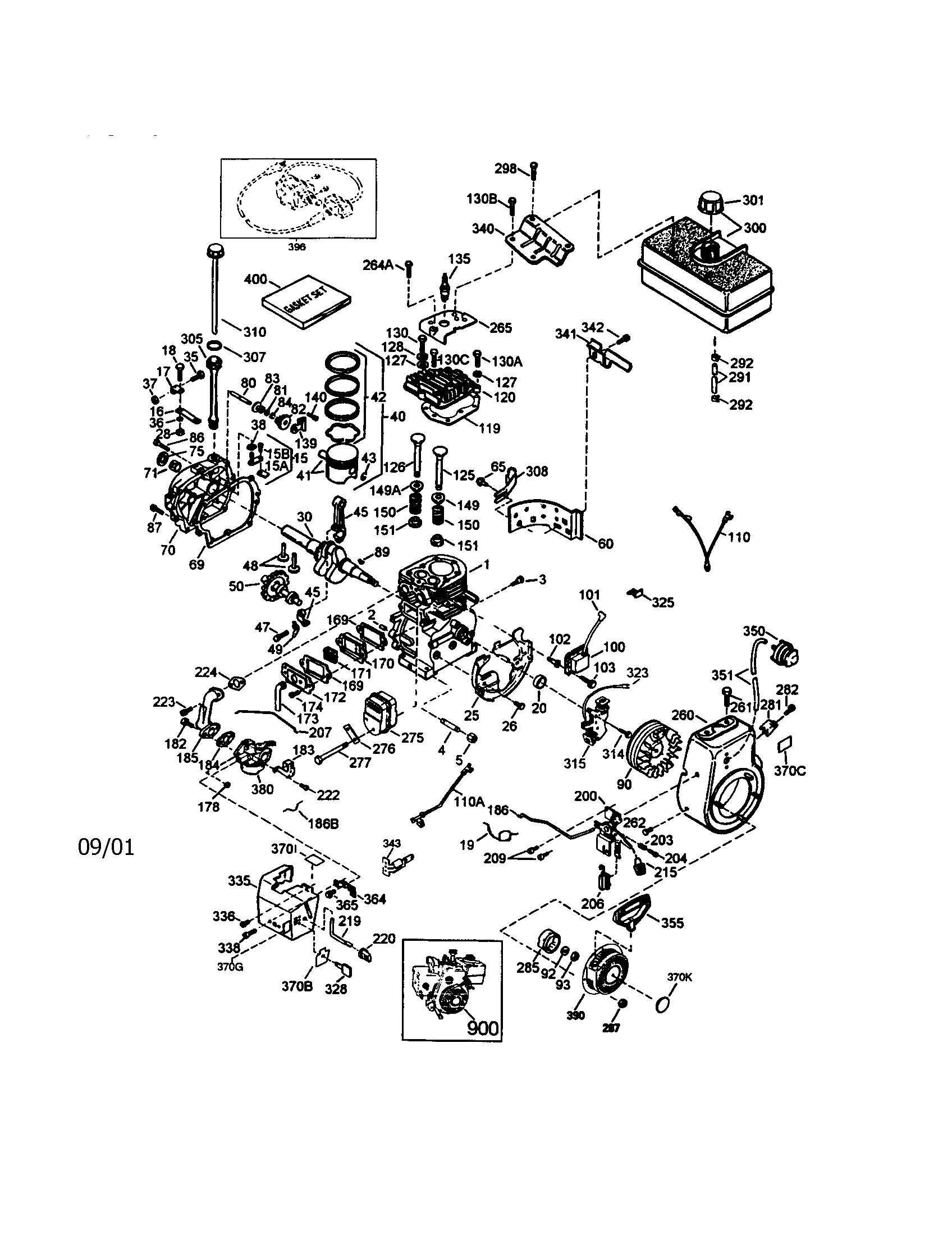 10.5hp 4-cycle Engine Diagram and Parts List for 143011103  Craftsman Engine