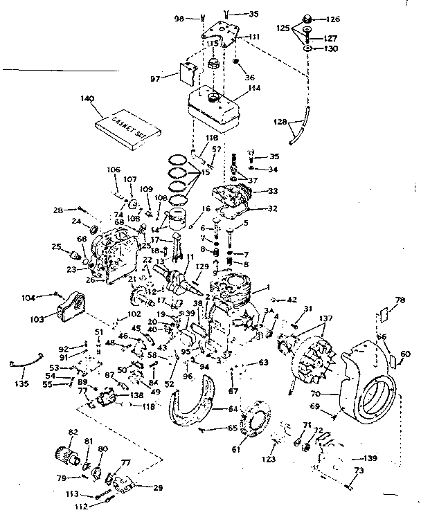 Basic Engine Diagram and Parts List for 143604062  Craftsman Engine