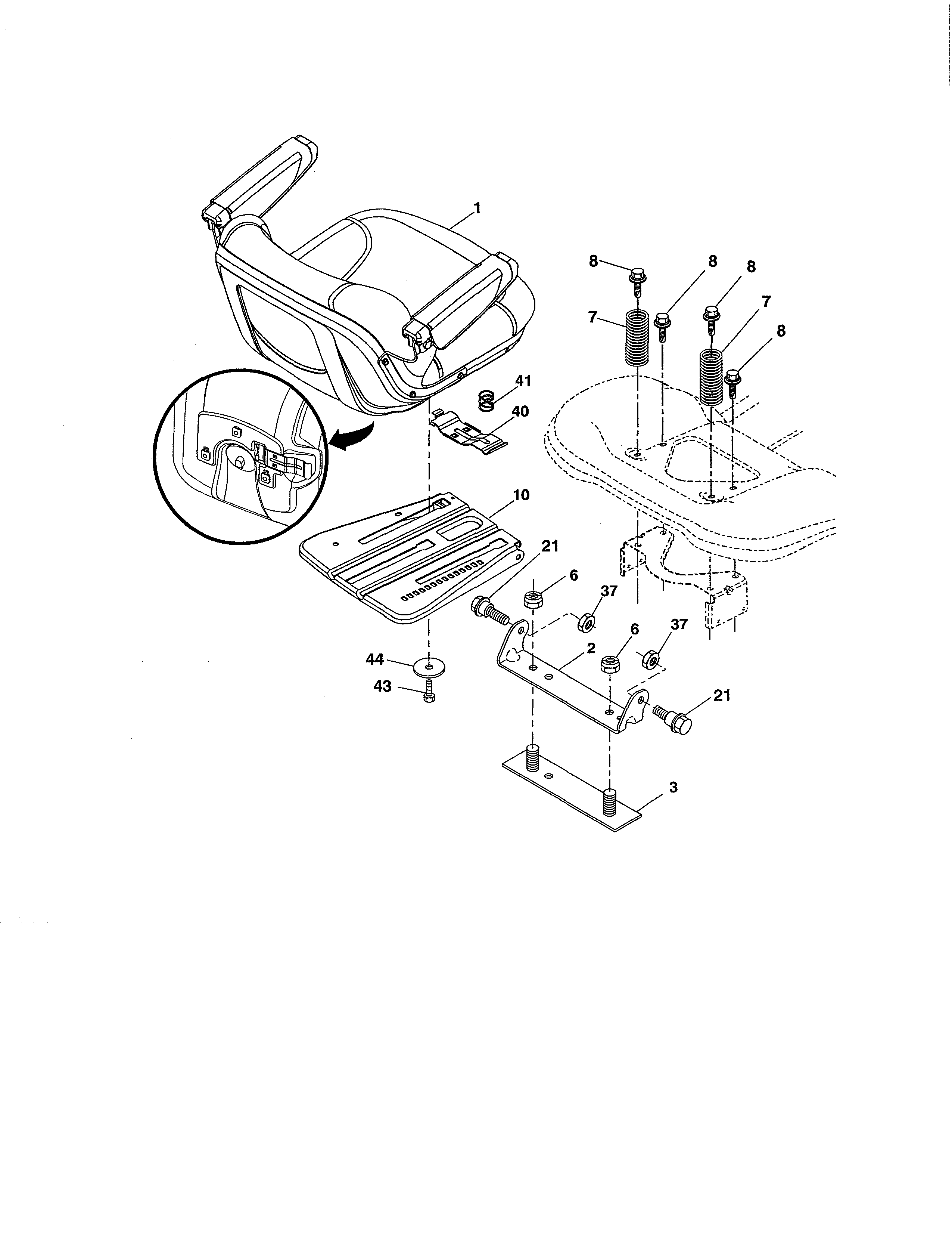 Seat Assembly Diagram and Parts List for 917204021  Craftsman Lawn Tractor