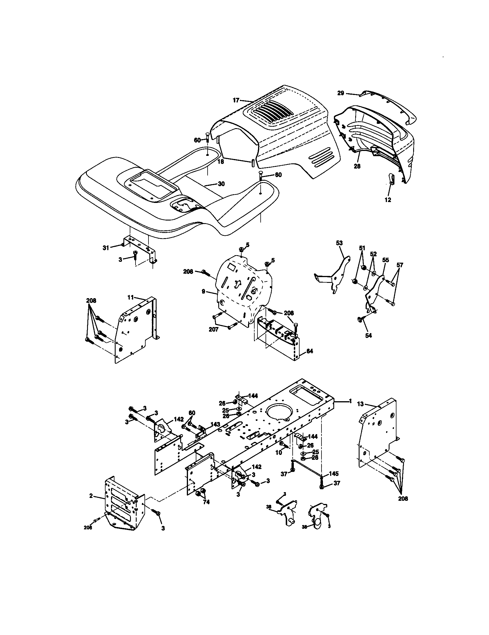 Chassis And Enclosures Diagram and Parts List for 917270662  Craftsman Lawn Tractor