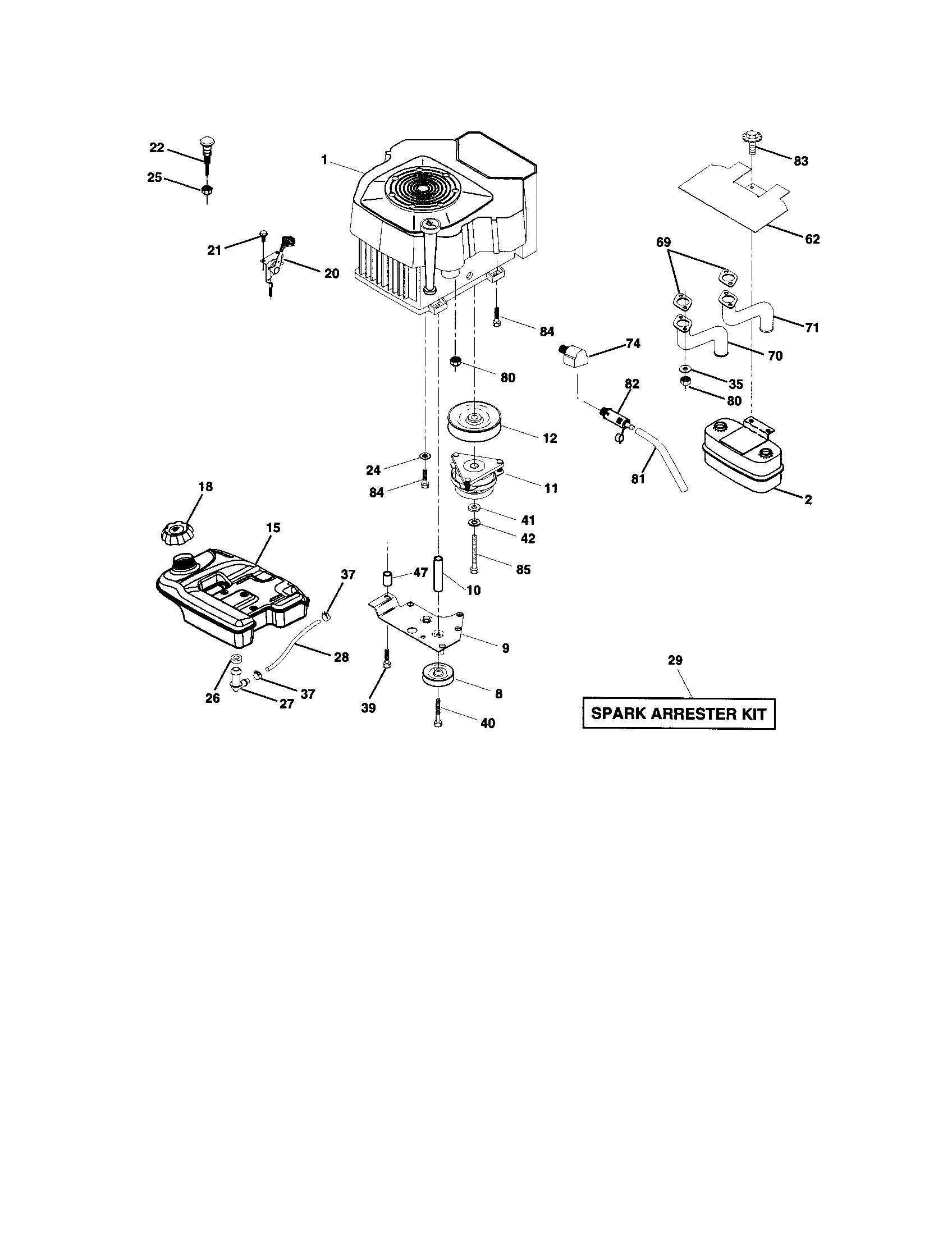 Engine Diagram and Parts List for 917274953  Craftsman Lawn Tractor