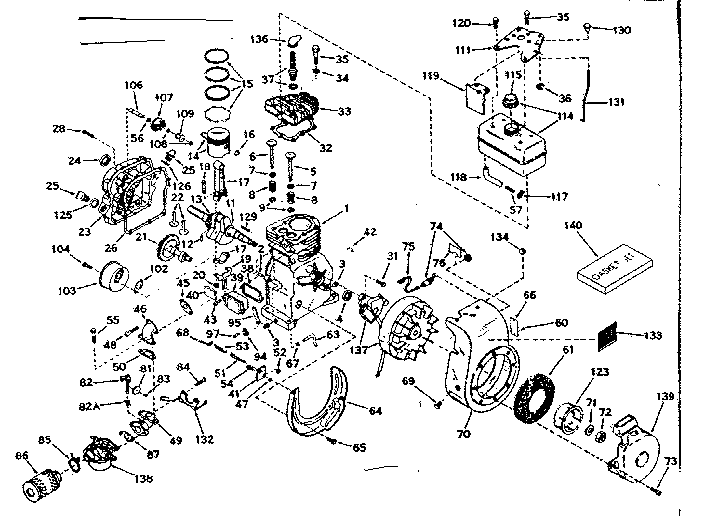 Basic Engine Diagram and Parts List for 143614052  Craftsman Engine
