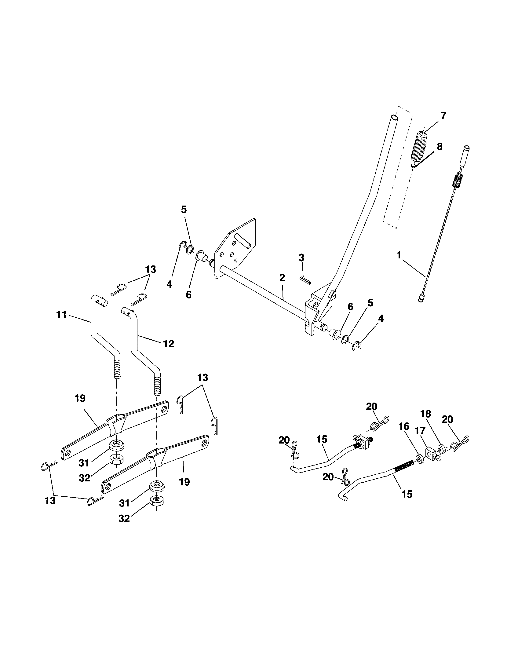 Mower Lift Diagram and Parts List for 917257410  Craftsman Lawn Tractor