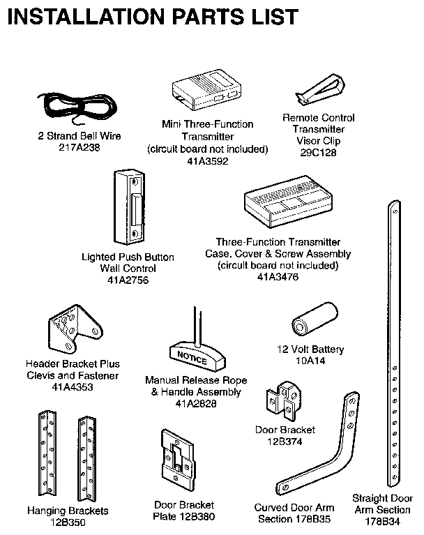Installation Diagram and Parts List for 139536191SR  Craftsman Garage Door Opener