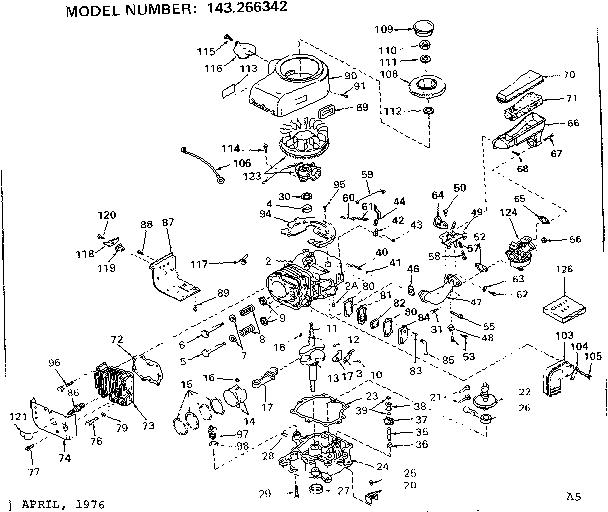 Replacement Parts Diagram and Parts List for 143266342  Craftsman Engine