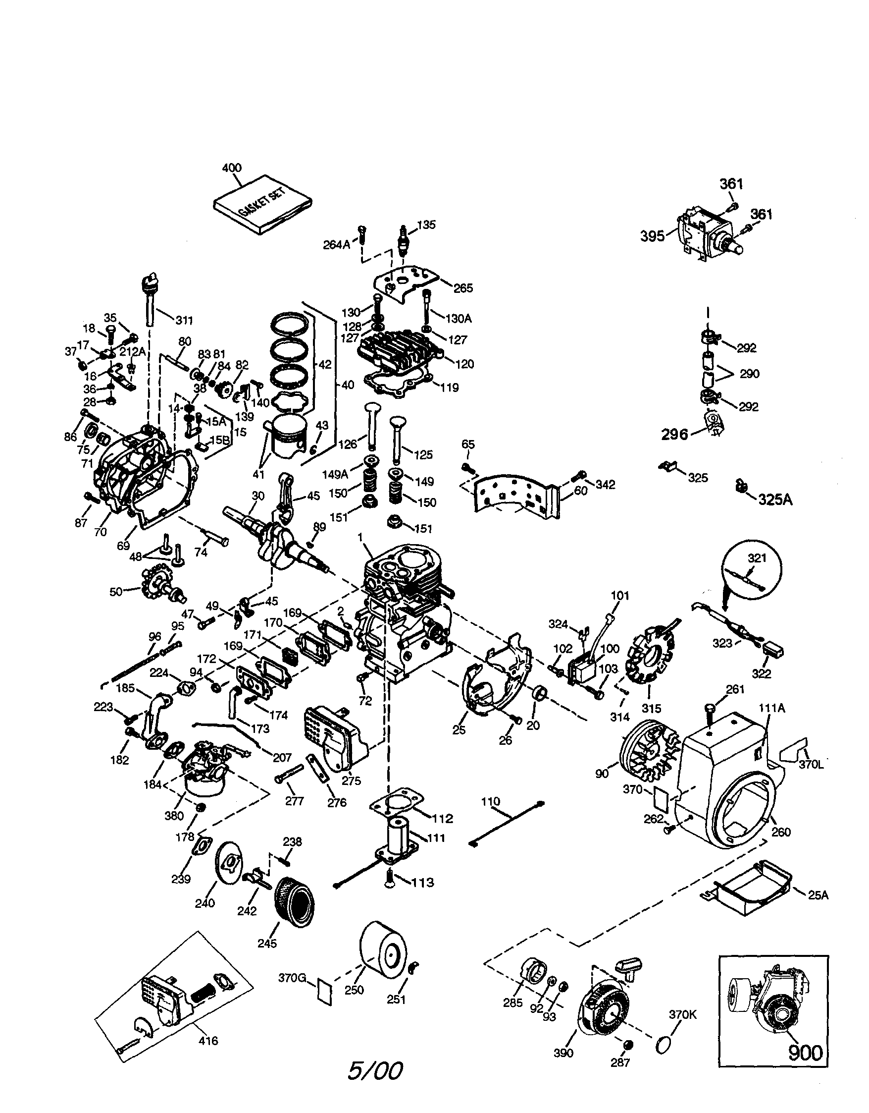 Engine Diagram and Parts List for 143001003  Craftsman Engine